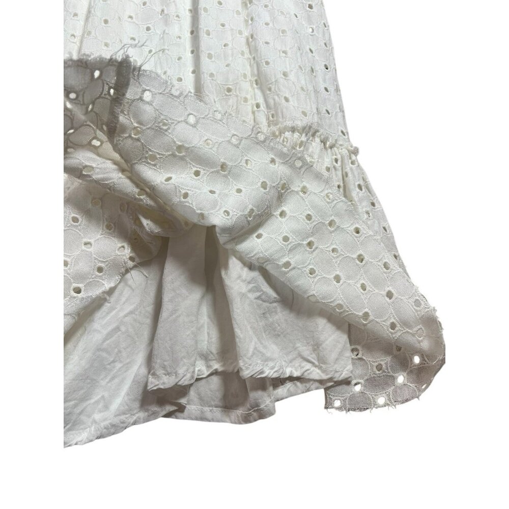 FREE PEOPLE JANIE EYELET RUFFLE MINI TUNIC DRESS Small Size White Embroidery - Picture 10 of 14
